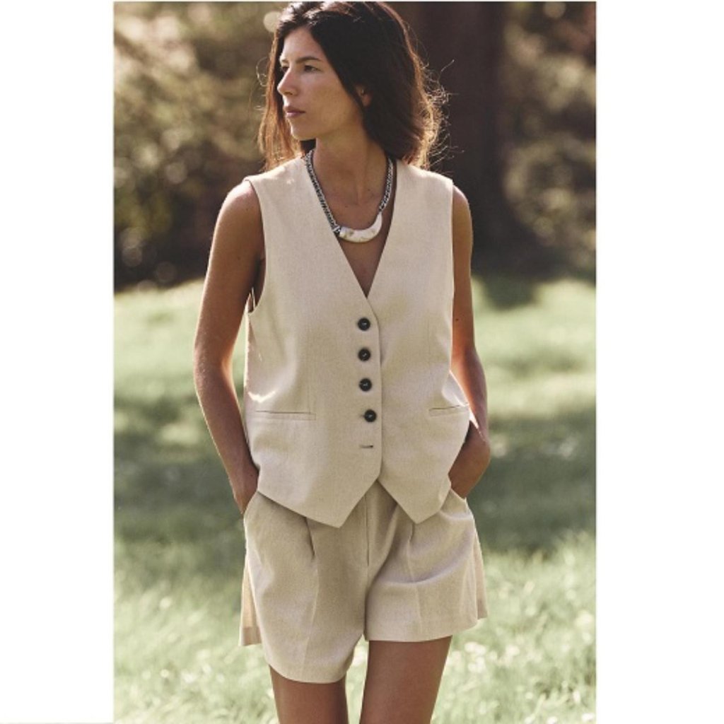 Zara Cream Tailored Vest Button-Front Waistcoat